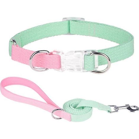 Hundehalsband- und Leinen-Set, klassische, verstellbare Passform, verschiedene Grün- und Rosatöne – Größe S