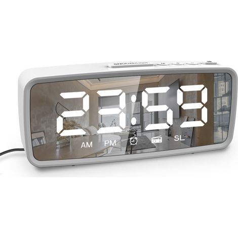 5,1-Zoll-Digitalradiowecker, Spiegeldisplay, 3-stufiger Dimmer, FM-Radio, Sleep-Timer, einstellbare Lautstärke, Dunkelmodus, Schlummeralarm, 12/24-Stunden-Format (schwarz)