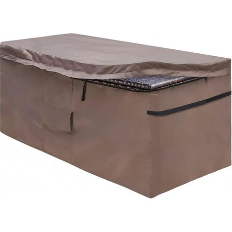 Housse Imperméable pour Coffre de Rangement en Jardin, Couverture pour Boîte de Terrasse avec Couvercle à Zip et Ventilation, Oxford 420D Brun (130 x 71 x 67 cm) (1/5)