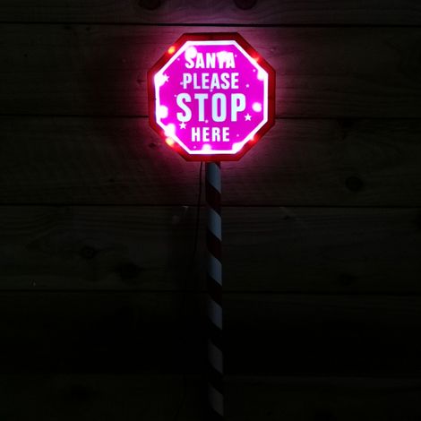 80cm Premier Christmas Outdoor Santa Stop Here Sign with Warm White LEDs (1/5)