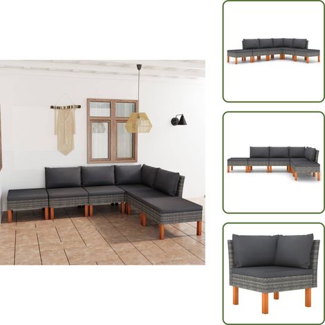 The Living Store Set Divani da Giardino 6 pz con Cuscini in Polyrattan Grigio - Divano da esterno