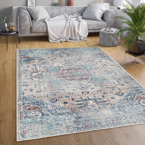 Paco Home Teppich Wohnzimmer Flachgewebe Orient Marokkanisch Ornamente Vintage Waschbar 120x160 cm, Bunt 4