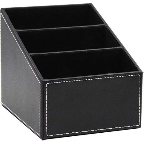 1 Pièces Organisateur de Bureau Tidy, Support Télécommande en Cuir PU, 3 Compartiments Cuir Multifonction Porte-Stylo pour Stylos(Noir) (1/5)