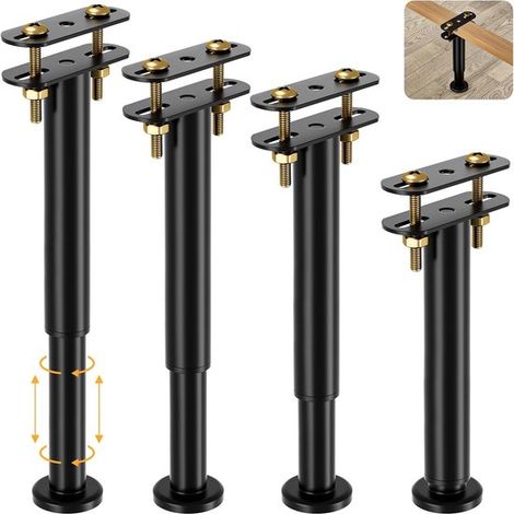 Ensemble de 4 pieds de lit réglables en hauteur (25-43 cm) pour cadres de lit et sommiers à lattes, montage sans perçage. (1/5)