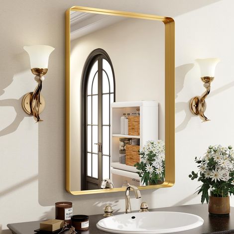 Miroir Mural rectangulaire pour Salle de Bain - 91,4 x 61 cm - Cadre en Alliage d'aluminium - Miroir Mural rectangulaire pour décoration de Style Rustique Horizontal ou Vertical, idéal pour (1/5)