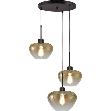 Suspension 3 lumières Genua noir avec 2x verre doré Ø 24cm et 1x Ø 29cm - 2972-05-05-35-3-2429 (1/3)