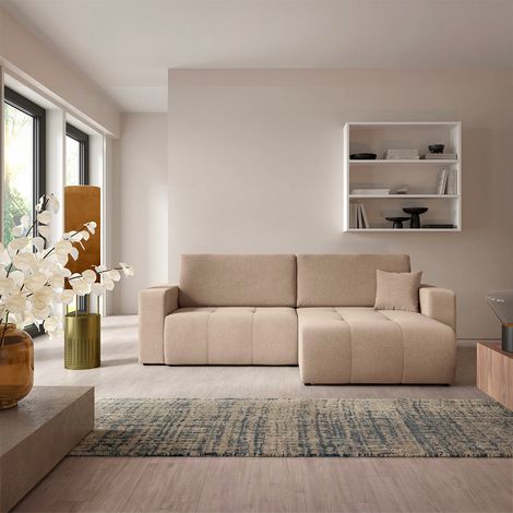 Canapé d'angle réversible convertible 3 places avec coffre Giulia Beige (1/5)
