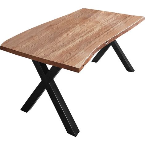 Esstisch Baumkante massiv Akazie natur 200 x 100 X-Gestell schwarz XAVER (1/5)