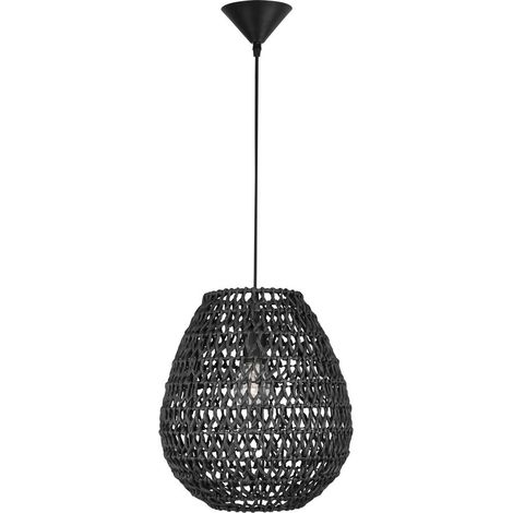 Merano Antioch 30.5cm Dôme Suspension Plafonnier Papier Noir Fil Tissu Noir, Culot LED E27