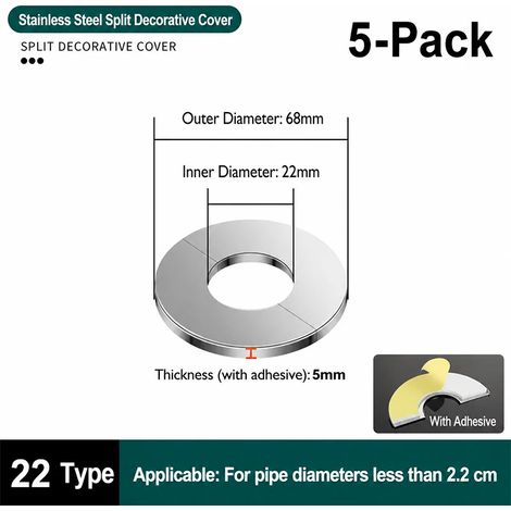 (5 pièces Type 22) Cache-trou de tuyau en acier inoxydable, plaque de dissimulation décorative pour robinet, climatiseur, tuyau d'eau à gaz (1/5)