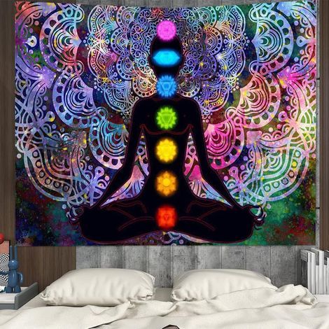 Wandteppich, Mandala-Wandteppich, Meditationsteppich, farbenfroher Mandala-Wandteppich, Yoga-Mandala-Wandbehang, mit Montageset, für Schlafzimmer, Wohnzimmer, Studentenwohnheim, 150 x 200 cm (1/5)