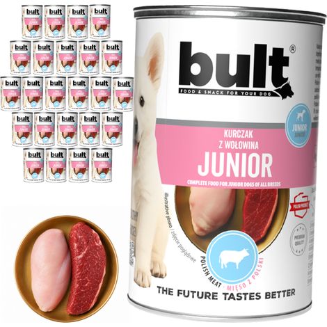 Alimento húmedo para perros BULT JUNIOR, pollo y ternera, 24 x 400 g, para cachorros. (1/2)