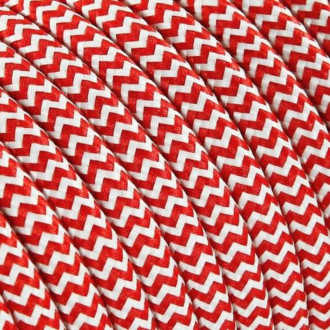 Fil Électrique Tissu Zébré Rouge et Blanc 2x0,75mm² - Câble Électrique Textile de Qualité