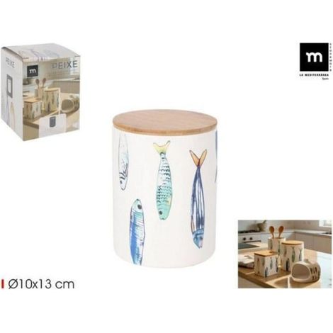 bote tarro cocina diametro 10 cms x 13 cms con tapa bambu peixe lamediterranea