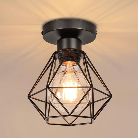 E27 Plafonniers Industrielles Métal Cage Noir Vintage Suspension forme Diamant Rétro Luminaire d'eclairage (1 pack - Ø16cm) (1/5)