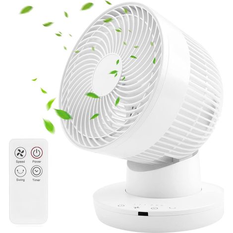 Table Fan, 17W Powerful Silent Desktop Fan, Air Circulation Fan, 6 Speeds, 7 Hour Timer, 70° Oscillation, Portable Fan with Remote Control, for Home (1/5)