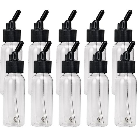 Box of 10-each 1.2-Ounce(35cc) Airbrush Paint Bottles Jars Pots with Lid Adapter Cap Dual-Action Sip
