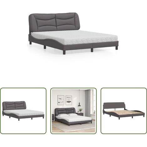 Matelas en mousse -  Lit avec matelas Hvar gris 160x200 cm similicuir (1/5)