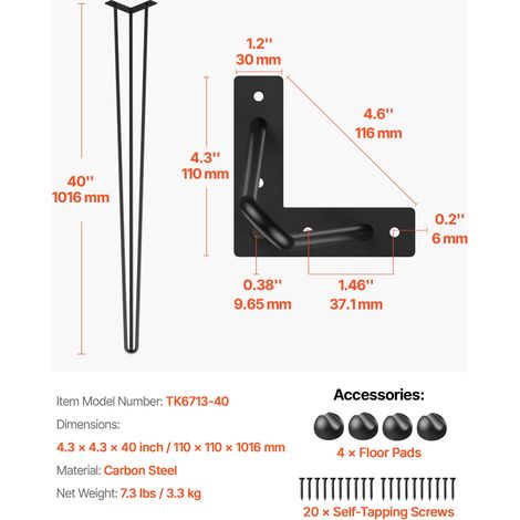 Pieds de table en épingle à cheveux de 101,6 cm Ensemble de pieds de table en épingles 4 Pc Pieds de table en épingle à cheveux en… (1/5)