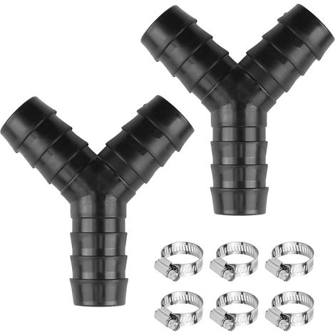 Répartiteur de tuyau 2 voies pour tuyau de machine à laver et tuyau d'évacuation universel pour tuyaux de vidange de lave-vaisselle (comprend des colliers de serrage, compatible avec tuyaux de (1/5)