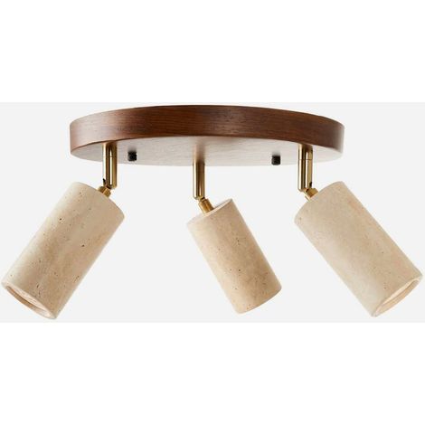 Suspension 3 lumières en bois et travertin Nur Cerchio (1/5)