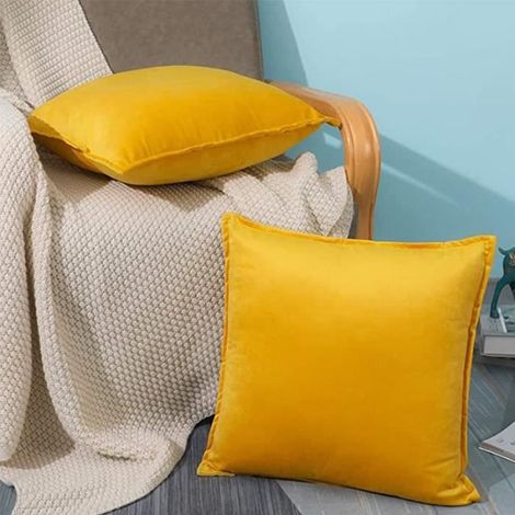 (Jaune)Taie D'Oreiller, 2 Taies D'Oreiller Housse De Coussin De Canapé 50X50Cm (Jaune) (1/4)