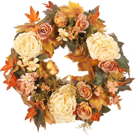 Guirlande Porte D'Entrée - Guirlande Automne Hiver Pommes De Pin Et Citrouilles - Décoration Extérieure Intérieure Pour Thanksgiving Noël - 45 cm (1/5)