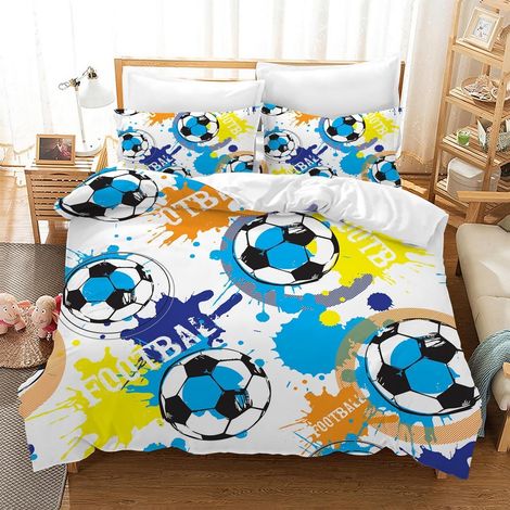 Fußball Bettwäsche 200x200 cm Mikrofaser 3D Design mit 2 Kissenbezügen