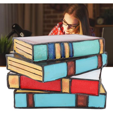 Lampe en livres empilés colorés, veilleuse en livres empilés, lampe de chevet/bureau artisanale, éclairage d'angle de lecture, lampe de table rétro, lampe de table style Tiffany, décoration intérieure (1/5)