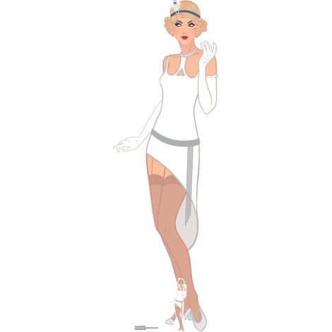 Figurine en carton Gatsby 1920 femme roble blanche vintage - H 178 cm (1/4)