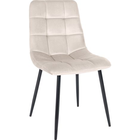 Silla de comedor x1 costura decorativa cuadrada en tejido terciopelo crema y metal negro 100002133 (1/5)