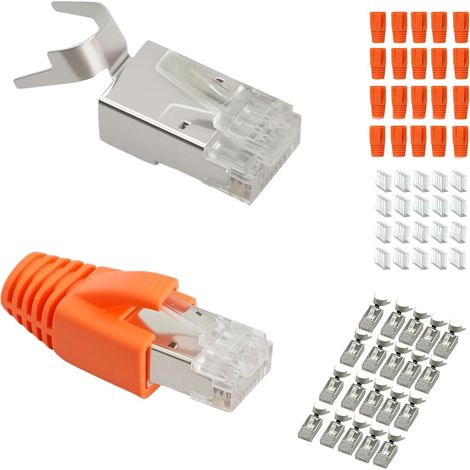 Packung mit 20 RJ45-Netzwerksteckern (10 Gbit/s, Cat 7) mit Einsteckhilfe und Verdrehschutz, 8-polig, kompatibel mit Cat7 und Cat 6A für Switch/TV/PS4/ADSL/Modem/TV-Box/Router/PC (1/5)