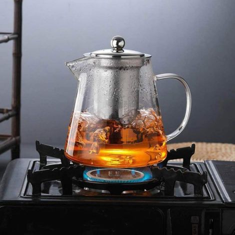 Théière en verre carrée tasse de bouteille résistant à la chaleur avec infuseur parfait pour le thé et le café -(450ml) (1/4)