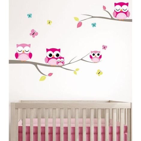 Sticker mural chouettes rose - Chambre - Enfant - 20 cm - Enfant