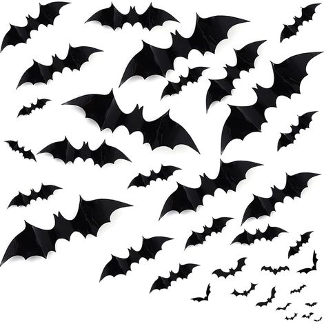 60 stickers muraux chauve-souris d'Halloween - Décorations d'Halloween - 4 tailles - Pour mur/chambre/jardin