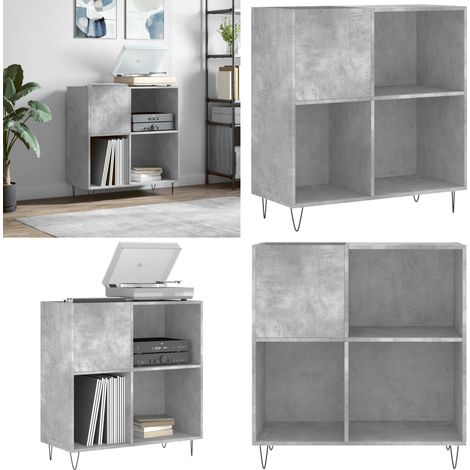 Plattenschrank Betongrau 84,5x38x89 cm Holzwerkstoff - Plattenspeicher - Schallplattenregal - Vintage Regal - Industrielles Design - Wohnzimmer Dekoration - Home & Living (1/5)