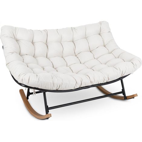 Rocking chair with thick cushion, oversized rocking chair, load capacity up to 320 kg, beige recliner (1/3)