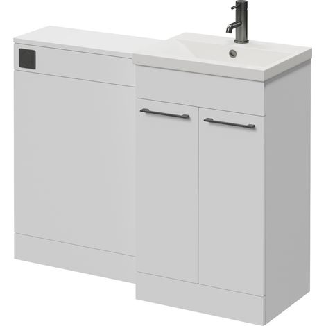 Napoli 390 Cento Gloss White 1100mm 2 Door Vanity Unit Toilet Suite with Glide Basin - 1100mm - Gunmetal Grey 160mm HandleWithout Kingston Toilet Pan