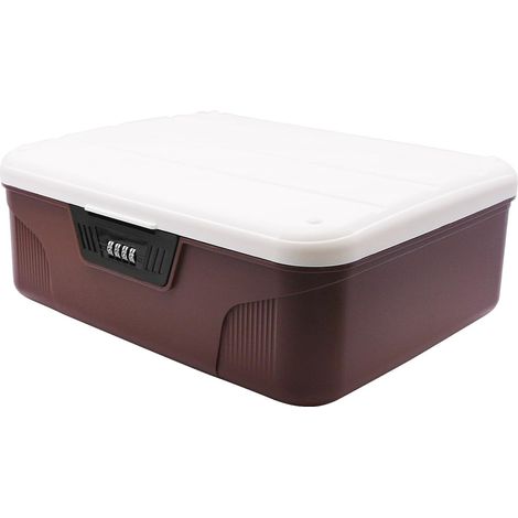 Boîte de rangement verrouillable, capacité moyenne, en plastique, portable, pour la maison, les voyages, rangement sûr pour documents importants, organiseur de fichiers, marron (1/5)