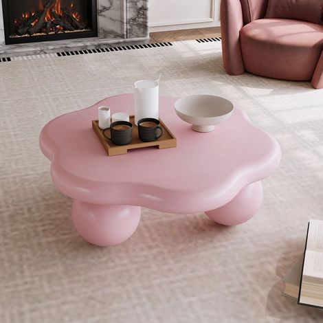 Table Basse 80 cm forme de nuage rose pieds sphériques adaptée aux enfants et aux animaux gain de place (1/5)