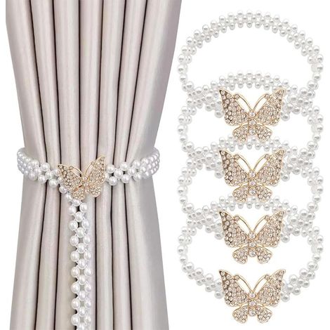 Embrasse pour Rideaux, 4 Pièces Embrasse Rideau Moderne Papillon Perle Rideau Boucle Embrase Rideaux Attache de Rideaux Embrase Rideaux pour Décoration de Maison Bureau Salon (1/5)