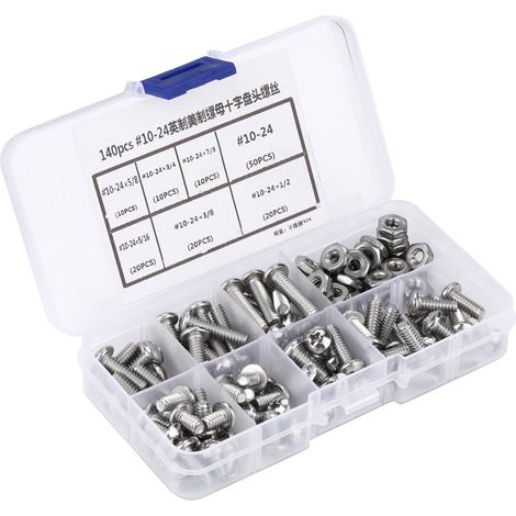 Lot de 140 vis à tête cruciforme en acier inoxydable n° 10-24, avec boîte en plastique (1/5)