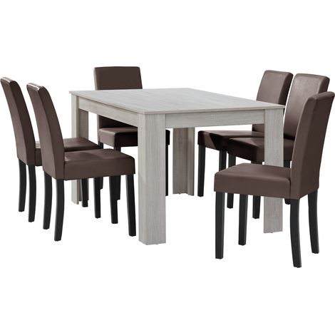 Mesa de comedor con 6 sillas marrones 140 x 90 cm marrón 030004038
