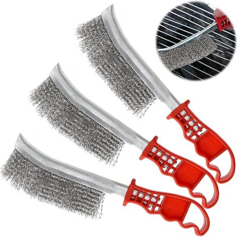 3 Brosse Métallique a Main Longueur 235 mm Brosses Métalliques en Acier avec Poignée en Plastique Nettoyage de Soudure Slag pour Décapage Rouille
