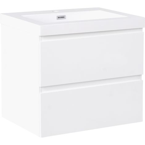 Mueble de baño suspendido con lavabo de madera MDF 2 cajones 60 x 46 cm blanco Cardiel