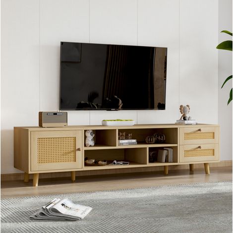 Meuble TV rangement 160 cm rotin chene pour 70 pouces OKMYHOME (1/5)