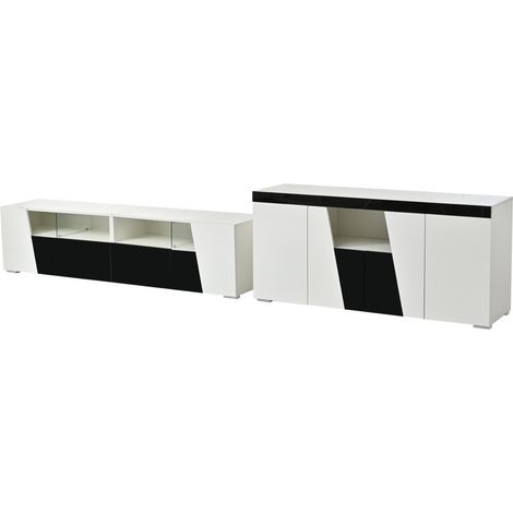 TV-Lowboard mit LED 180 x 38,5 x 45 cm Weiß und Schwarz Hochglanz (1/5)