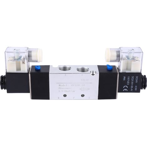 Électrovanne pneumatique 4V320-10, orifice 3/8" entrée/sortie, échappement 1/4", 2 positions 5 voies, 24V DC, distributeur air comprimé (1/5)