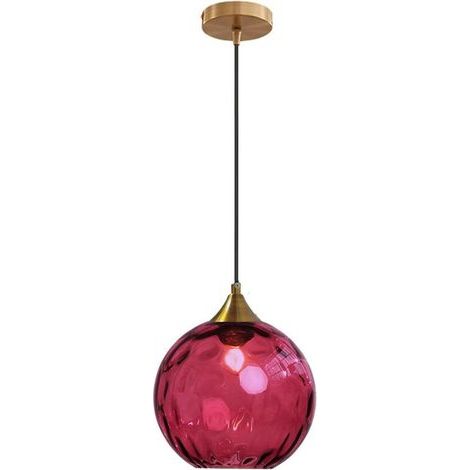 [JAMAIS UTILISÉ] Lustre boule de verre de 20 cm, base en bronze doré avec boule de verre, idéal pour un îlot de cuisine ou une salle à manger (rouge) (1/4)