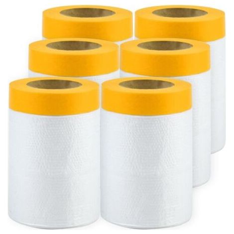 6 Rouleaux Masker Avec Ruban De Masquage, Film De Masquage, Ruban Adhésif De Masquage Avec, Bache De Protection Peintur Pour Peinture/travaux/meubles/sol(55 Cm 16 M)
